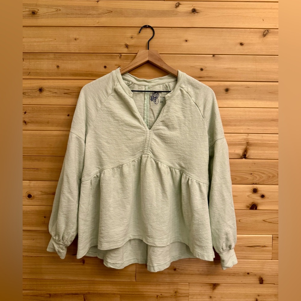 Pilcro Anthropologie Small Seafoam Green Balloon Sleeve Babydoll Peplum Tunic